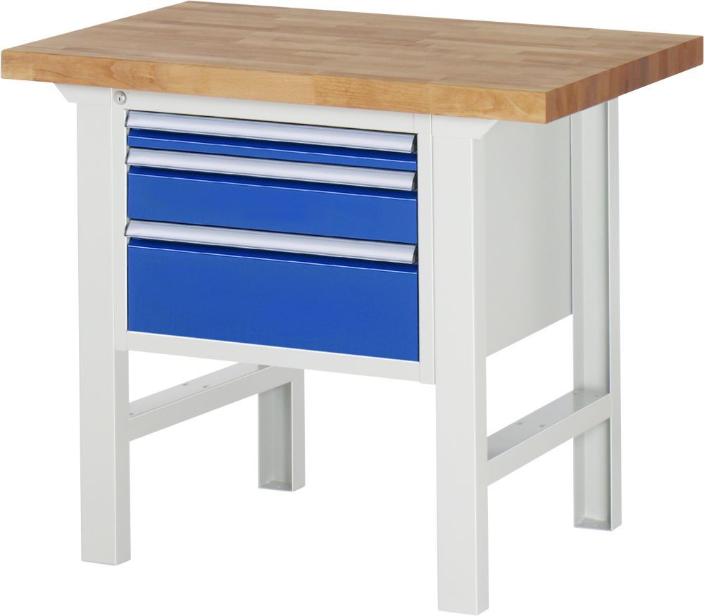 RAU Werkbank Modell 7126 B1000 x T700 x H840 mm, Gestell RAL7035, Ausstatung RAL5010 Produktbild RAU Werkbank Modell 7126 B1000 x T700 x H840 mm, Gestell RAL7035, Ausstatung RAL5010