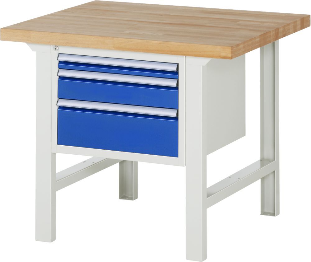 RAU Werkbank Modell 7126 B1000 x T900 x H840 mm, Gestell RAL7035, Ausstatung RAL5010 Produktbild RAU Werkbank Modell 7126 B1000 x T900 x H840 mm, Gestell RAL7035, Ausstatung RAL5010