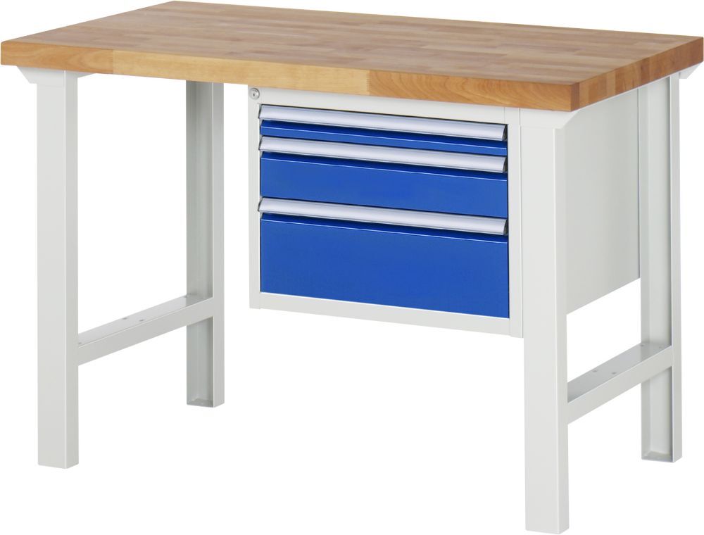 RAU Werkbank Modell 7126 B1250 x T700 x H840 mm, Gestell RAL7035, Ausstatung RAL5010 Produktbild RAU Werkbank Modell 7126 B1250 x T700 x H840 mm, Gestell RAL7035, Ausstatung RAL5010