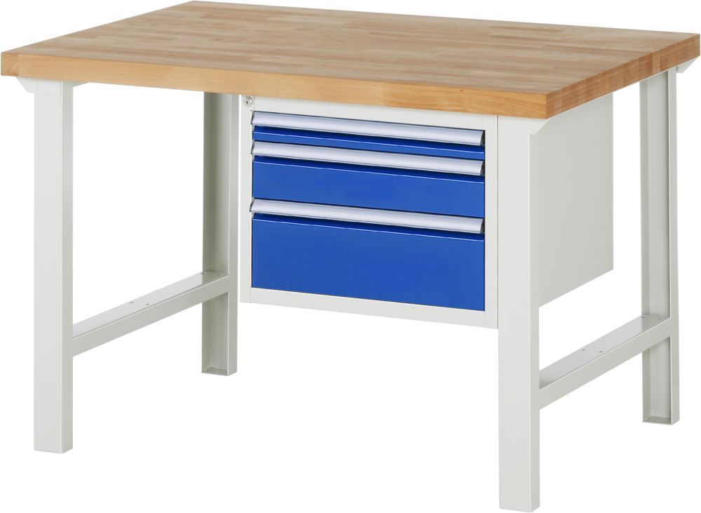 RAU Werkbank Modell 7126 B1250 x T900 x H840 mm, Gestell RAL7035, Ausstatung RAL5010 Produktbild RAU Werkbank Modell 7126 B1250 x T900 x H840 mm, Gestell RAL7035, Ausstatung RAL5010