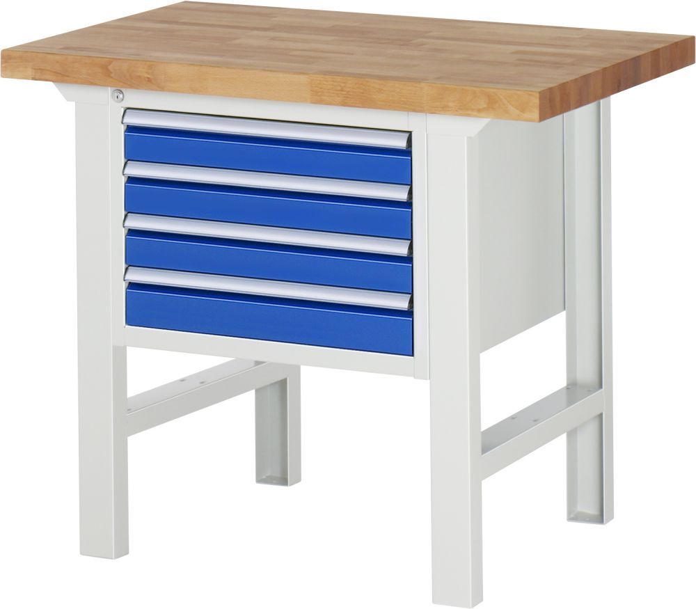 RAU Werkbank Modell 7133 B1000 x T700 x H840 mm, Gestell RAL7035, Ausstatung RAL5010 Produktbild RAU Werkbank Modell 7133 B1000 x T700 x H840 mm, Gestell RAL7035, Ausstatung RAL5010