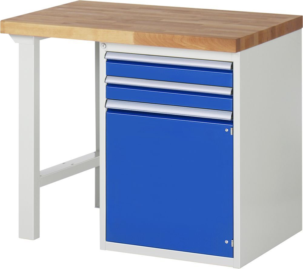 RAU Werkbank Modell 7503 B1000 x T700 x H840 mm, Gestell RAL7035, Ausstatung RAL5010 Produktbild RAU Werkbank Modell 7503 B1000 x T700 x H840 mm, Gestell RAL7035, Ausstatung RAL5010