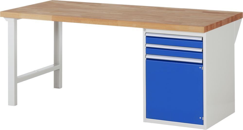 RAU Werkbank Modell 7503 B2000 x T900 x H840 mm, Gestell RAL7035, Ausstatung RAL5010 Produktbild RAU Werkbank Modell 7503 B2000 x T900 x H840 mm, Gestell RAL7035, Ausstatung RAL5010