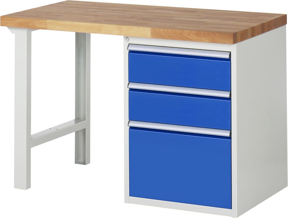 RAU Werkbank Modell 7507 B1250 x T700 x H840 mm, Gestell RAL7035, Ausstatung RAL5010 Produktbild RAU Werkbank Modell 7507 B1250 x T700 x H840 mm, Gestell RAL7035, Ausstatung RAL5010