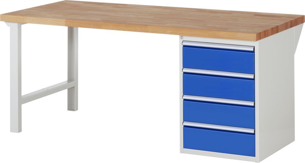 RAU Werkbank Modell 7509 B2000 x T900 x H840 mm, Gestell RAL7035, Ausstatung RAL5010 Produktbild RAU Werkbank Modell 7509 B2000 x T900 x H840 mm, Gestell RAL7035, Ausstatung RAL5010