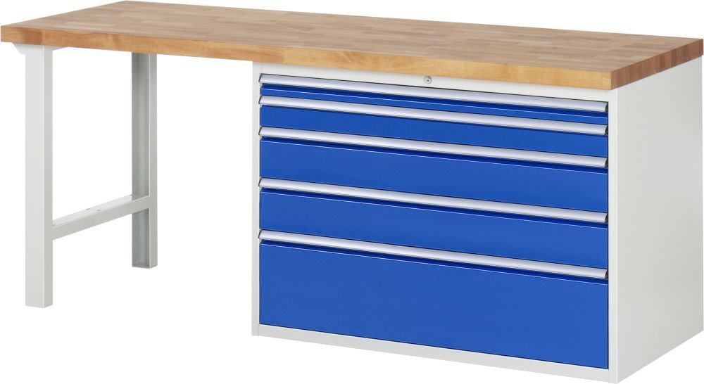 RAU Werkbank Modell 7711 B2000 x T700 x H840 mm, Gestell RAL7035, Ausstatung RAL5010 Produktbild RAU Werkbank Modell 7711 B2000 x T700 x H840 mm, Gestell RAL7035, Ausstatung RAL5010