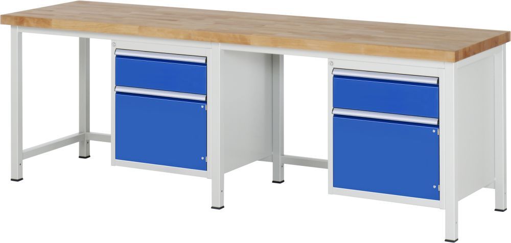 RAU Werkbank Modell 8152 B2500 x T700 x H840 mm, Gestell RAL7035, Ausstatung RAL5010 Produktbild RAU Werkbank Modell 8152 B2500 x T700 x H840 mm, Gestell RAL7035, Ausstatung RAL5010