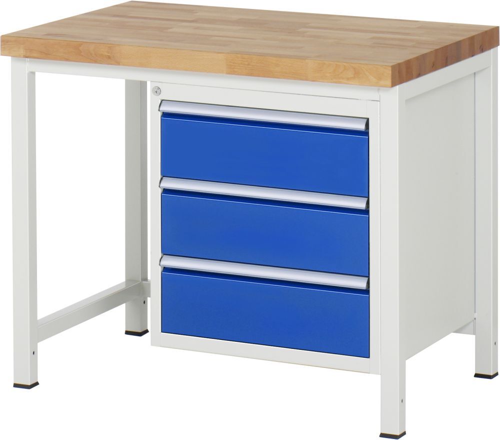 RAU Werkbank Modell 8157 B1000 x T700 x H840 mm, Gestell RAL7035, Ausstatung RAL5010 Produktbild RAU Werkbank Modell 8157 B1000 x T700 x H840 mm, Gestell RAL7035, Ausstatung RAL5010