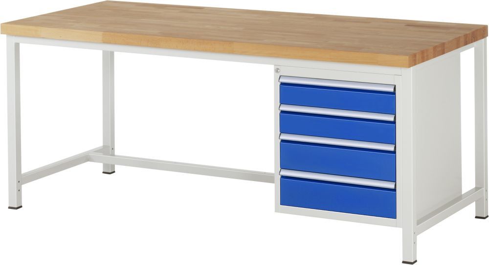 RAU Werkbank Modell 8162 B2000 x T900 x H840 mm, Gestell RAL7035, Ausstatung RAL5010 Produktbild RAU Werkbank Modell 8162 B2000 x T900 x H840 mm, Gestell RAL7035, Ausstatung RAL5010