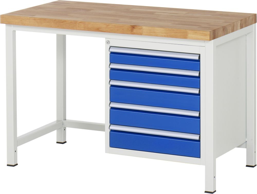 RAU Werkbank Modell 8171 B1250 x T700 x H840 mm, Gestell RAL7035, Ausstatung RAL5010 Produktbild RAU Werkbank Modell 8171 B1250 x T700 x H840 mm, Gestell RAL7035, Ausstatung RAL5010