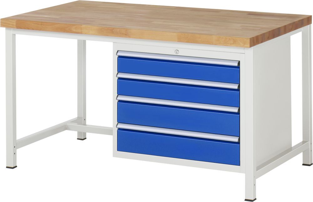 RAU Werkbank Modell 8262 B1500 x T900 x H840 mm, Gestell RAL7035, Ausstatung RAL5010 Produktbild RAU Werkbank Modell 8262 B1500 x T900 x H840 mm, Gestell RAL7035, Ausstatung RAL5010