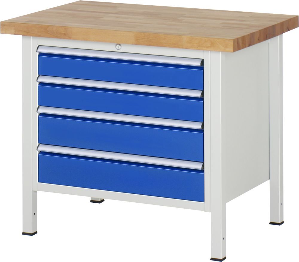 RAU Werkbank Modell 8262 B1000 x T700 x H840 mm, Gestell RAL7035, Ausstatung RAL5010 Produktbild RAU Werkbank Modell 8262 B1000 x T700 x H840 mm, Gestell RAL7035, Ausstatung RAL5010