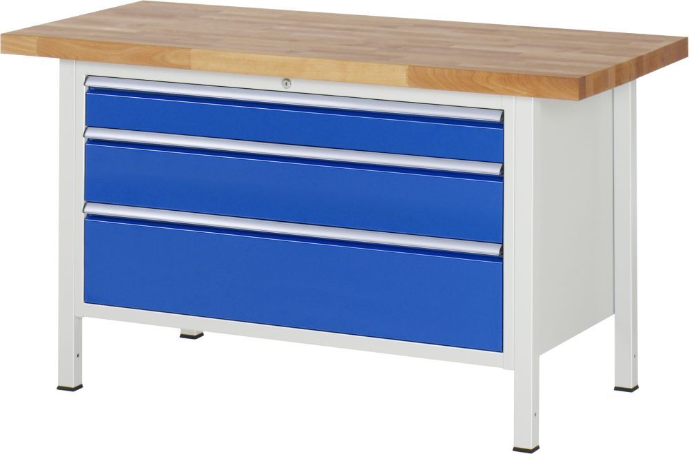 RAU Werkbank Modell 8359 B1500 x T700 x H840 mm, Gestell RAL7035, Ausstatung RAL5010 Produktbild RAU Werkbank Modell 8359 B1500 x T700 x H840 mm, Gestell RAL7035, Ausstatung RAL5010