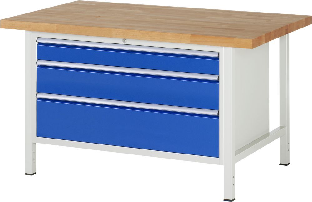 RAU Werkbank Modell 8359 B1500 x T900 x H840 mm, Gestell RAL7035, Ausstatung RAL5010 Produktbild RAU Werkbank Modell 8359 B1500 x T900 x H840 mm, Gestell RAL7035, Ausstatung RAL5010