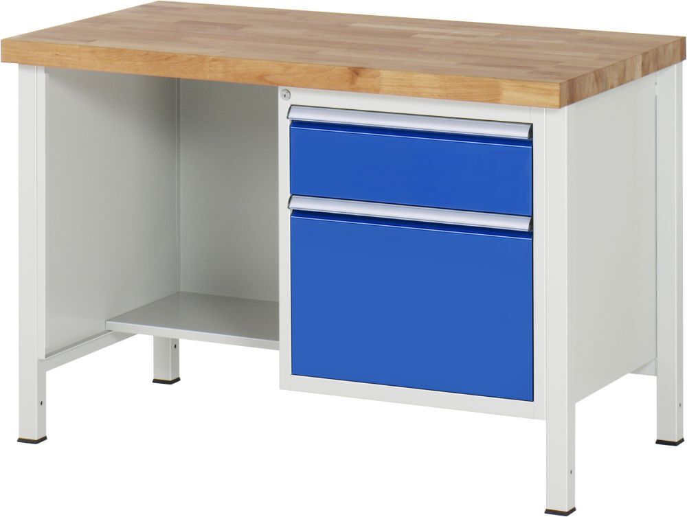RAU Werkbank Modell 8451 B1250 x T700 x H840 mm, Gestell RAL7035, Ausstatung RAL5010 Produktbild RAU Werkbank Modell 8451 B1250 x T700 x H840 mm, Gestell RAL7035, Ausstatung RAL5010