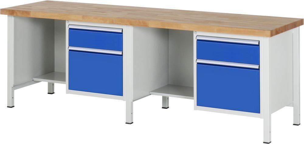 RAU Werkbank Modell 8451 B2500 x T700 x H840 mm, Gestell RAL7035, Ausstatung RAL5010 Produktbild RAU Werkbank Modell 8451 B2500 x T700 x H840 mm, Gestell RAL7035, Ausstatung RAL5010