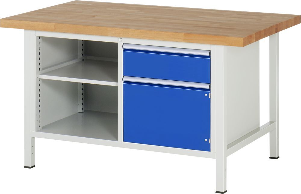 RAU Werkbank Modell 8461 B1500 x T900 x H840 mm, Gestell RAL7035, Ausstatung RAL5010 RAU Werkbank Modell 8461 B1500 x T900 x H840 mm, Gestell RAL7035, Ausstatung RAL5010