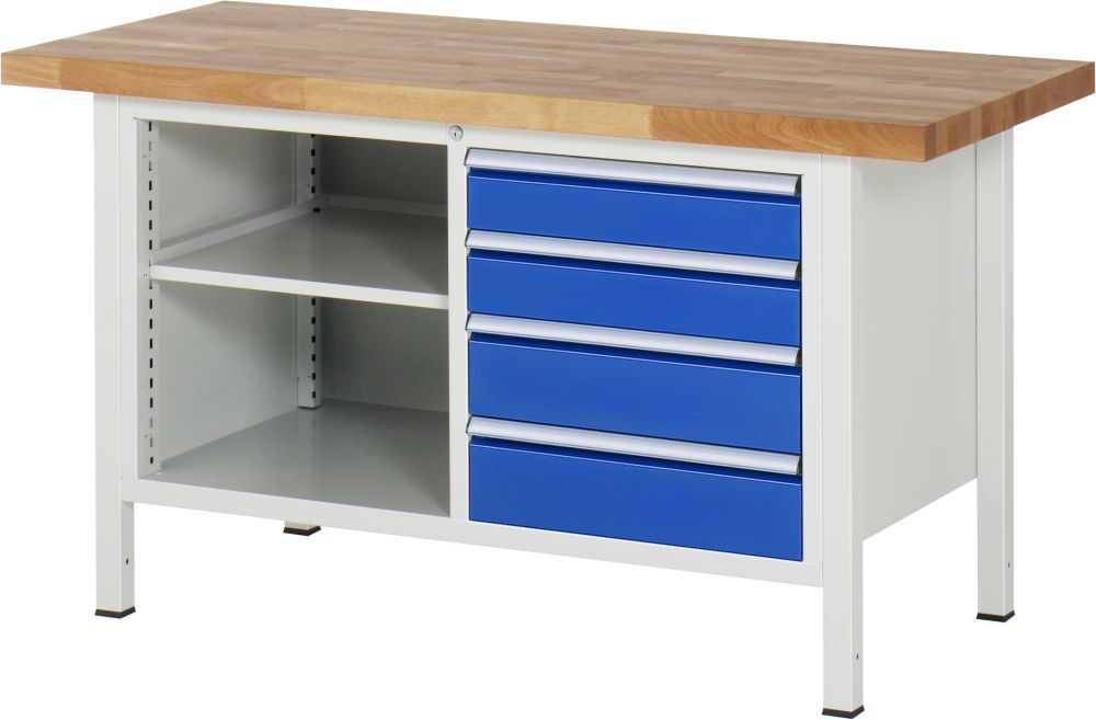 RAU Werkbank Modell 8463 B1500 x T700 x H840 mm, Gestell RAL7035, Ausstatung RAL5010 Produktbild RAU Werkbank Modell 8463 B1500 x T700 x H840 mm, Gestell RAL7035, Ausstatung RAL5010