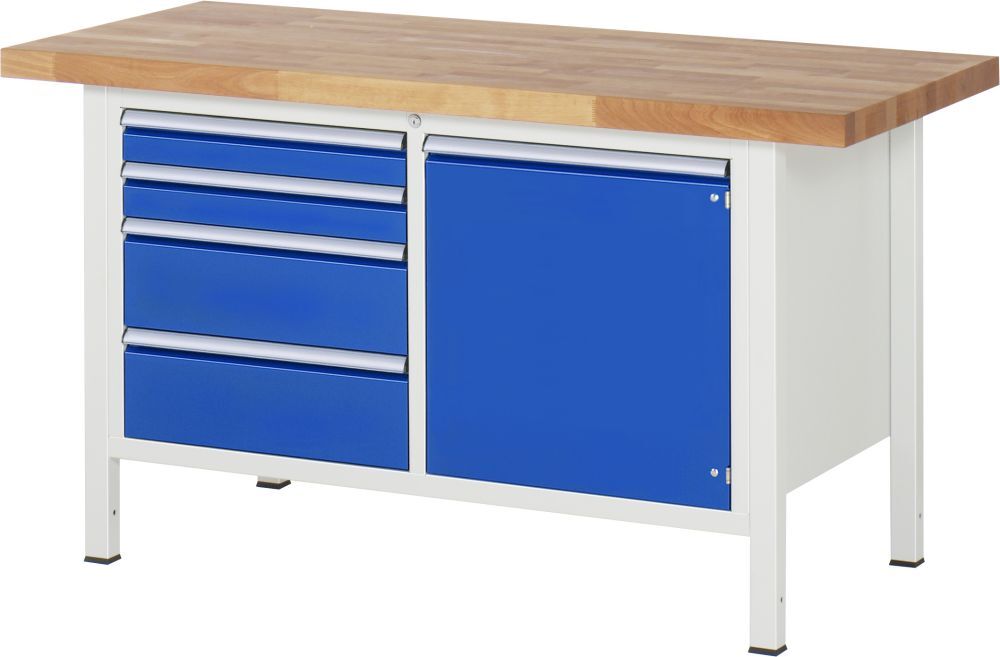 RAU Werkbank Modell 8470 B1500 x T700 x H840 mm, Gestell RAL7035, Ausstatung RAL5010 Produktbild RAU Werkbank Modell 8470 B1500 x T700 x H840 mm, Gestell RAL7035, Ausstatung RAL5010