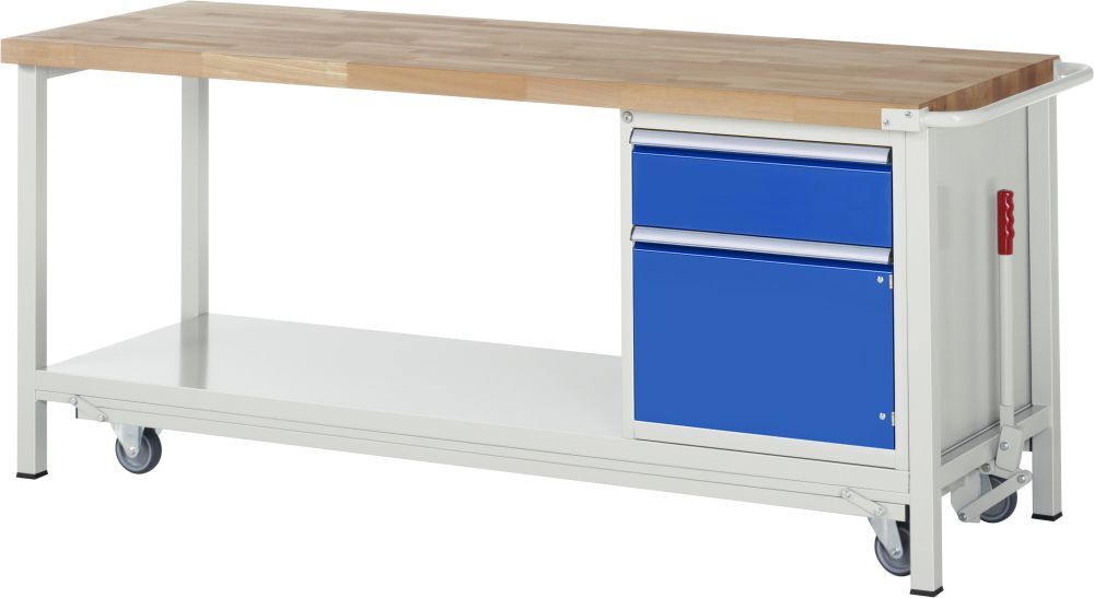 RAU Werkbank mit absenkbarem Fahrgestell Modell 8152 B2000 x T700 x H880 mm Produktbild RAU Werkbank mit absenkbarem Fahrgestell Modell 8152 B2000 x T700 x H880 mm