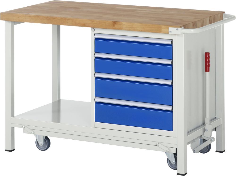 RAU Werkbank mit absenkbarem Fahrgestell Modell 8162 B1250x T700 x H880 mm Produktbild RAU Werkbank mit absenkbarem Fahrgestell Modell 8162 B1250x T700 x H880 mm