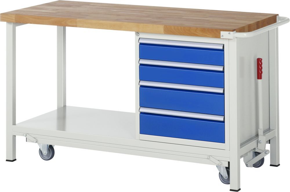 RAU Werkbank mit absenkbarem Fahrgestell Modell 8162 B1500 x T700 x H880 mm Produktbild RAU Werkbank mit absenkbarem Fahrgestell Modell 8162 B1500 x T700 x H880 mm