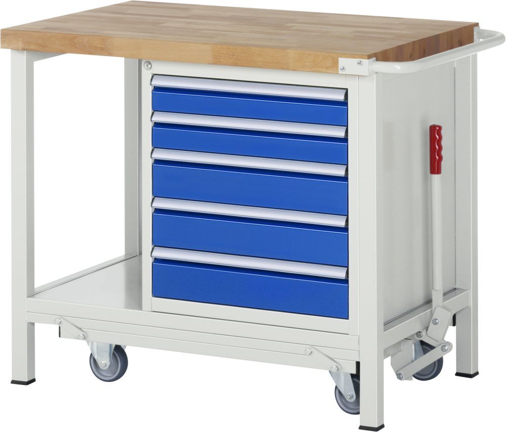 RAU Werkbank mit absenkbarem Fahrgestell Modell 8171 B1000 x T700 x H880 mm Produktbild RAU Werkbank mit absenkbarem Fahrgestell Modell 8171 B1000 x T700 x H880 mm