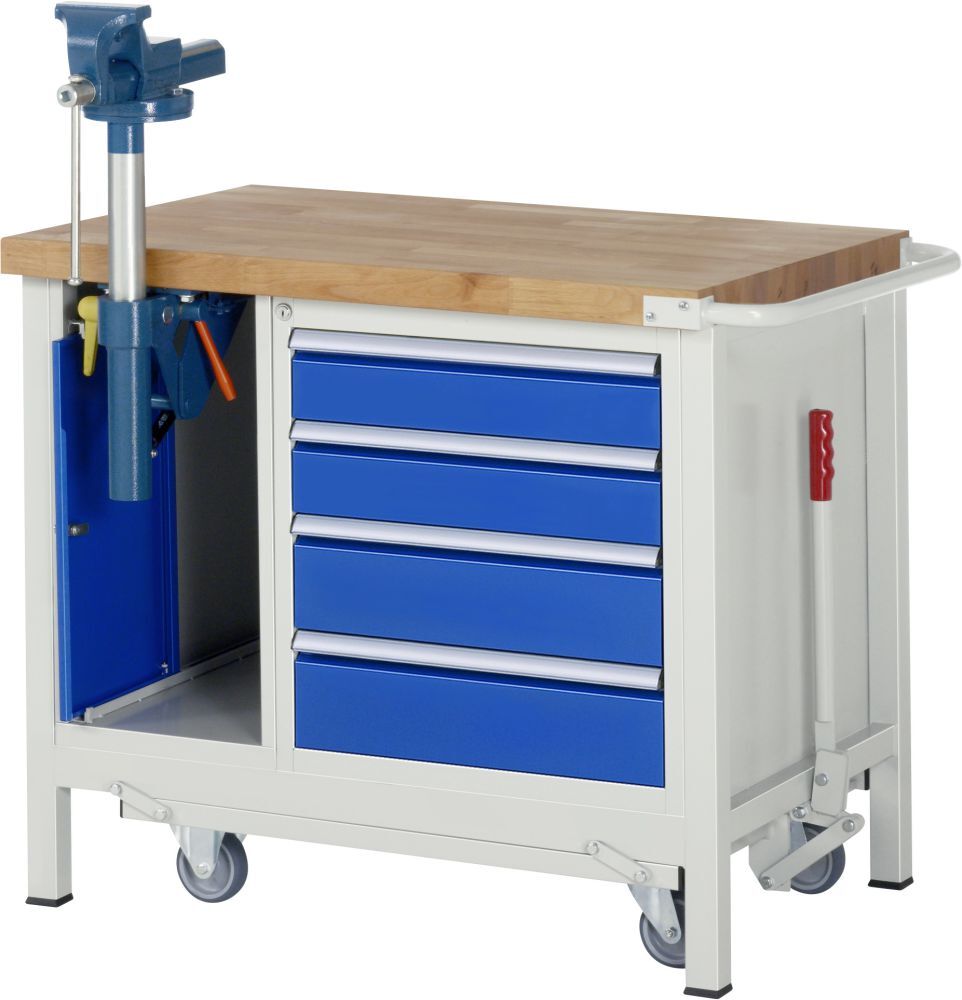 RAU Werkbank mit absenkbarem Fahrgestell Modell 8185 B 1250 mm x T 700 mm x H 880 mm Produktbild RAU Werkbank mit absenkbarem Fahrgestell Modell 8185 B 1250 mm x T 700 mm x H 880 mm