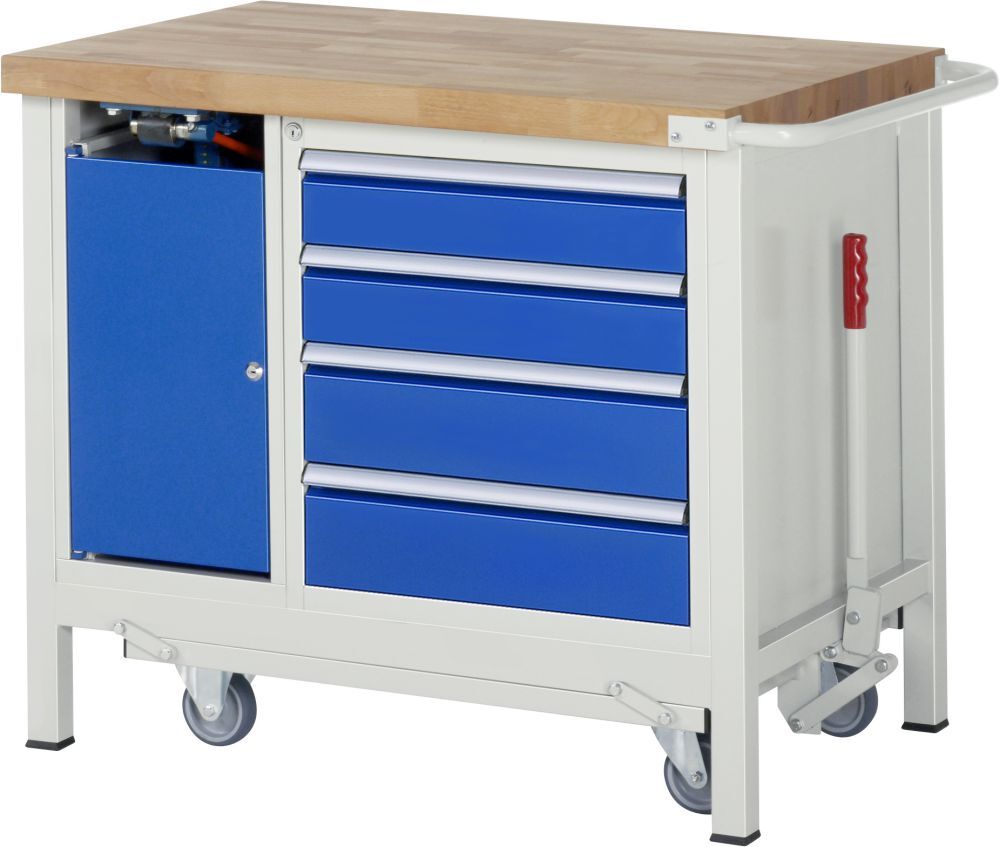 RAU Werkbank mit absenkbarem Fahrgestell Modell 8185 B 1250 mm x T 700 mm x H 880 mm Produktbild RAU Werkbank mit absenkbarem Fahrgestell Modell 8185 B 1250 mm x T 700 mm x H 880 mm bild 4