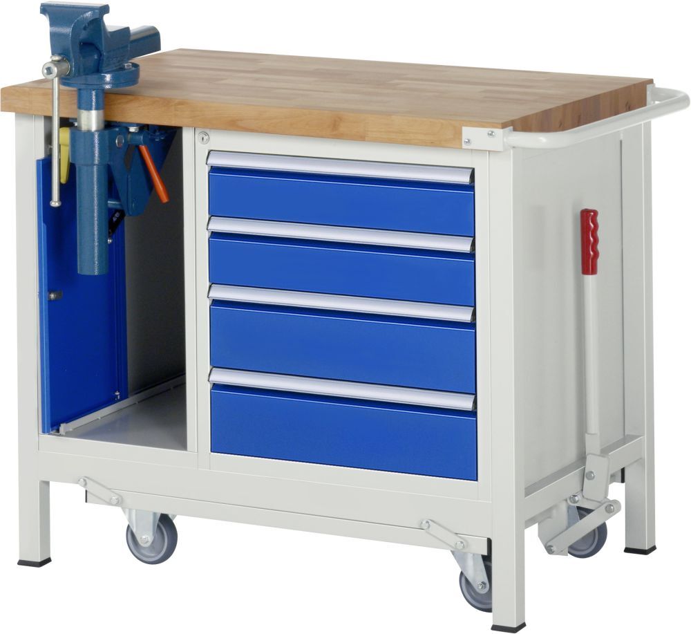 RAU Werkbank mit absenkbarem Fahrgestell Modell 8185 B 1000 mm x T 700 mm x H 880 mm Produktbild RAU Werkbank mit absenkbarem Fahrgestell Modell 8185 B 1000 mm x T 700 mm x H 880 mm