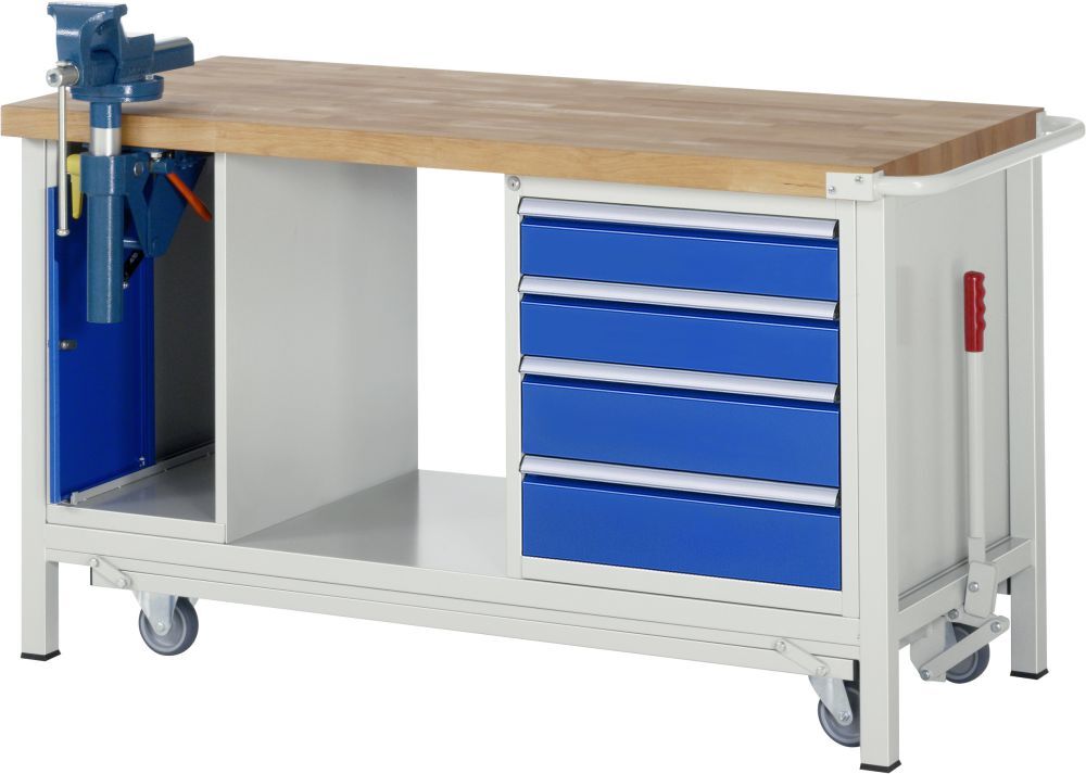RAU Werkbank mit absenkbarem Fahrgestell Modell 8185 B 1500 mm x T 700 mm x H 880 mm Produktbild RAU Werkbank mit absenkbarem Fahrgestell Modell 8185 B 1500 mm x T 700 mm x H 880 mm