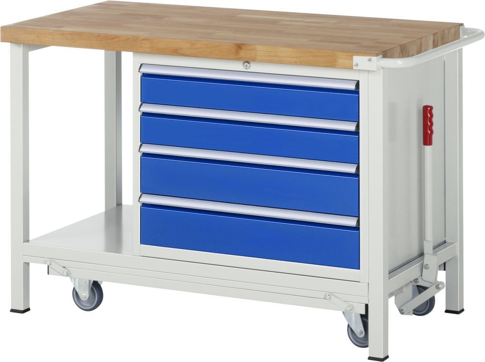 RAU Werkbank mit absenkbarem Fahrgestell Modell 8262 B 1250 mm x T 700 mm x H 880 mm Produktbild RAU Werkbank mit absenkbarem Fahrgestell Modell 8262 B 1250 mm x T 700 mm x H 880 mm