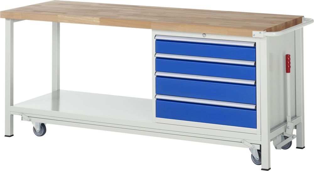 RAU Werkbank mit absenkbarem Fahrgestell Modell 8262 B 2000 mm x T 700 mm x H 880 mm Produktbild RAU Werkbank mit absenkbarem Fahrgestell Modell 8262 B 2000 mm x T 700 mm x H 880 mm