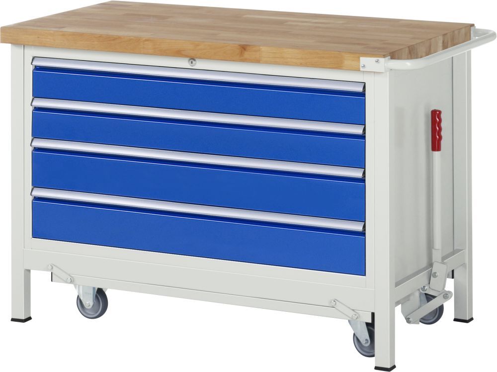 RAU Werkbank mit absenkbarem Fahrgestell Modell 8362 B 1250 mm x T 700 mm x H 880 mm Produktbild RAU Werkbank mit absenkbarem Fahrgestell Modell 8362 B 1250 mm x T 700 mm x H 880 mm