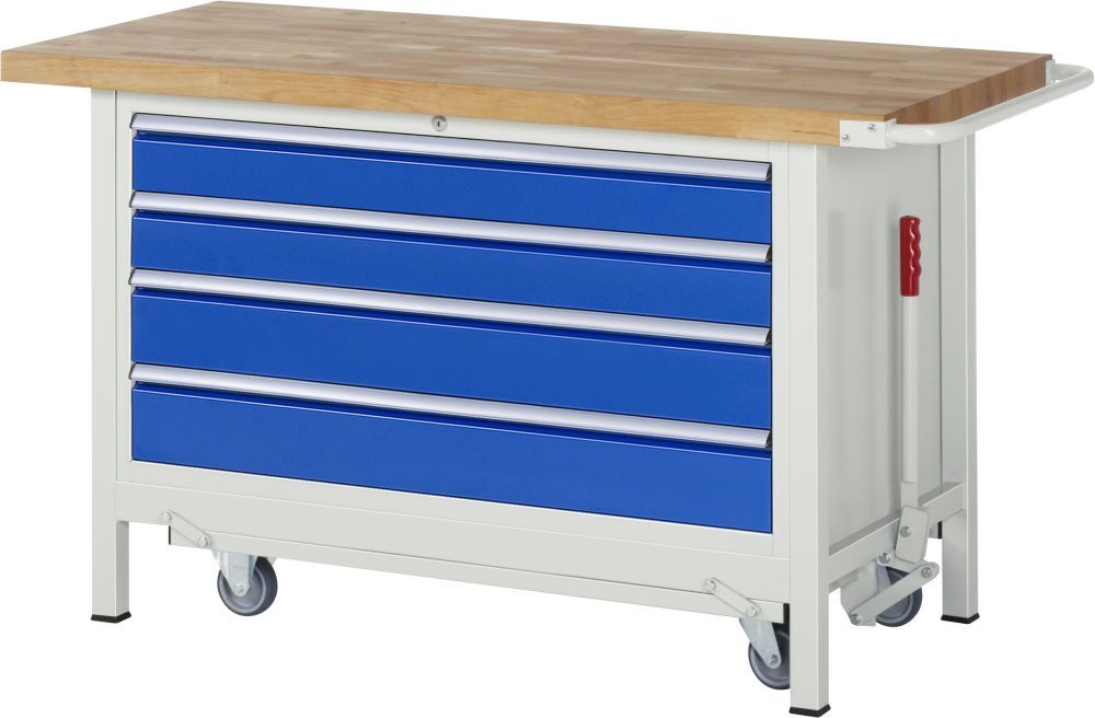 RAU Werkbank mit absenkbarem Fahrgestell Modell 8362 B 1500 mm x T 700 mm x H 880 mm Produktbild RAU Werkbank mit absenkbarem Fahrgestell Modell 8362 B 1500 mm x T 700 mm x H 880 mm