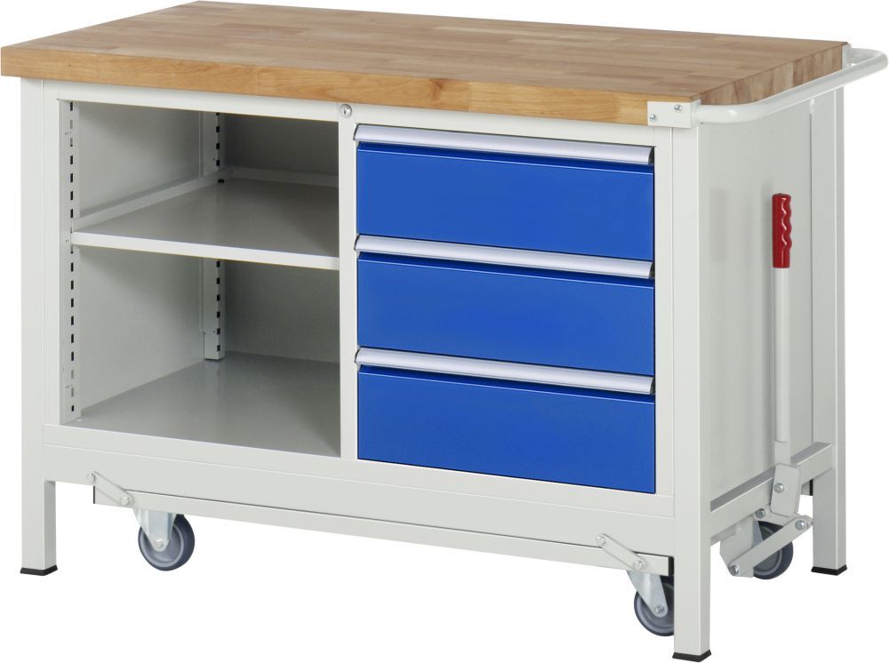 RAU Werkbank mit absenkbarem Fahrgestell Modell 8462 B 1250 mm x T 700 mm x H 880 mm Produktbild RAU Werkbank mit absenkbarem Fahrgestell Modell 8462 B 1250 mm x T 700 mm x H 880 mm