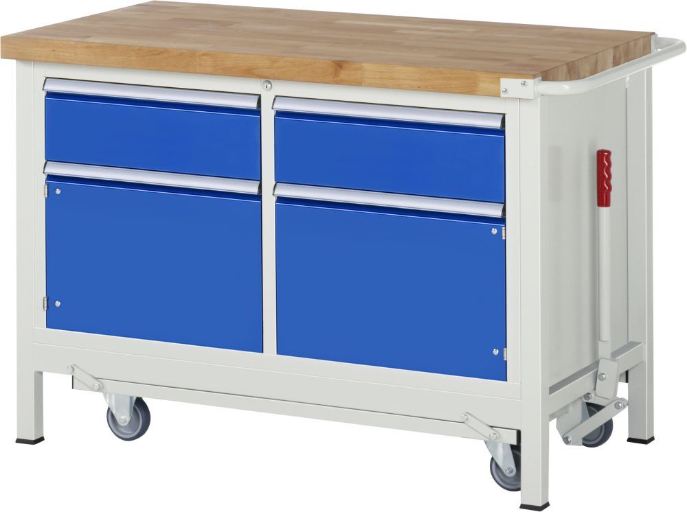 RAU Werkbank mit absenkbarem Fahrgestell Modell 8466 B 1250 mm x T 700 mm x H 880 mm Produktbild RAU Werkbank mit absenkbarem Fahrgestell Modell 8466 B 1250 mm x T 700 mm x H 880 mm