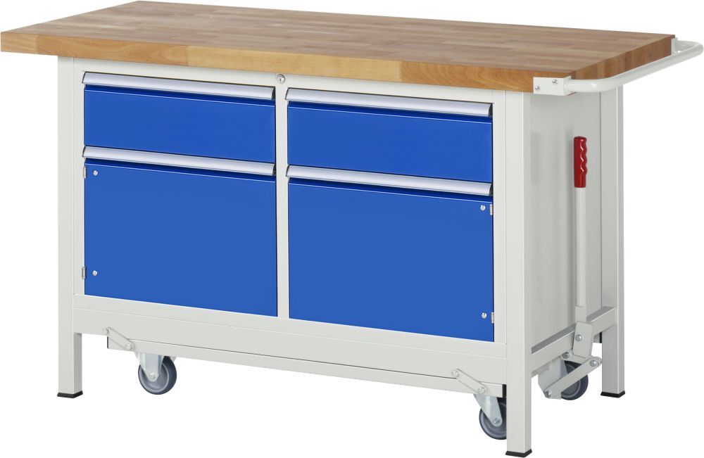 RAU Werkbank mit absenkbarem Fahrgestell Modell 8466 B 1500 mm x T 700 mm x H 880 mm Produktbild RAU Werkbank mit absenkbarem Fahrgestell Modell 8466 B 1500 mm x T 700 mm x H 880 mm