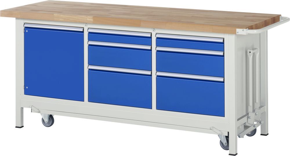 RAU Werkbank mit absenkbarem Fahrgestell Modell 8570 B 2000 mm x T 700 mm x H 880 mm Produktbild RAU Werkbank mit absenkbarem Fahrgestell Modell 8570 B 2000 mm x T 700 mm x H 880 mm