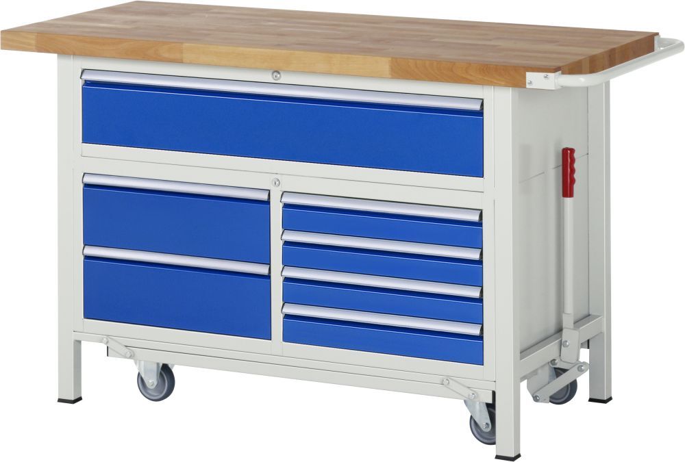 RAU Werkbank mit absenkbarem Fahrgestell Modell 8921 B 1500 mm x T 700 mm x H 880 mm Produktbild RAU Werkbank mit absenkbarem Fahrgestell Modell 8921 B 1500 mm x T 700 mm x H 880 mm