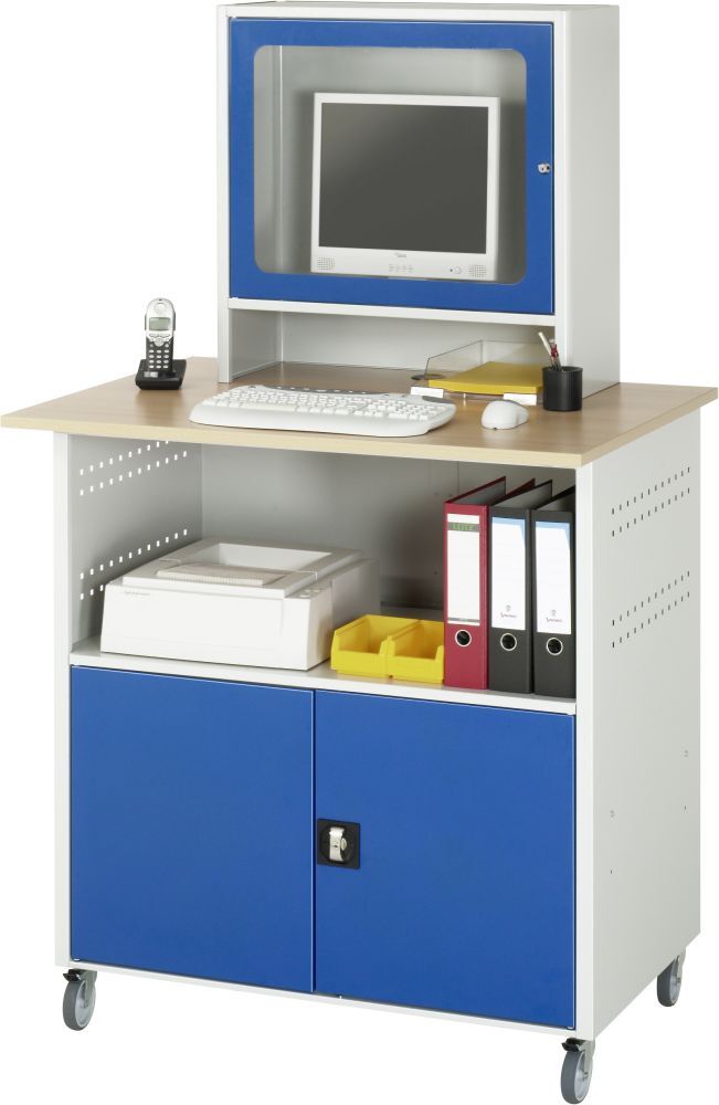 RAU Computer-Tisch 1023 B1100 x T800 x H1860 mm, Gestell RAL7035, Ausstatung RAL5010 Produktbild RAU Computer-Tisch 1023 B1100 x T800 x H1860 mm, Gestell RAL7035, Ausstatung RAL5010
