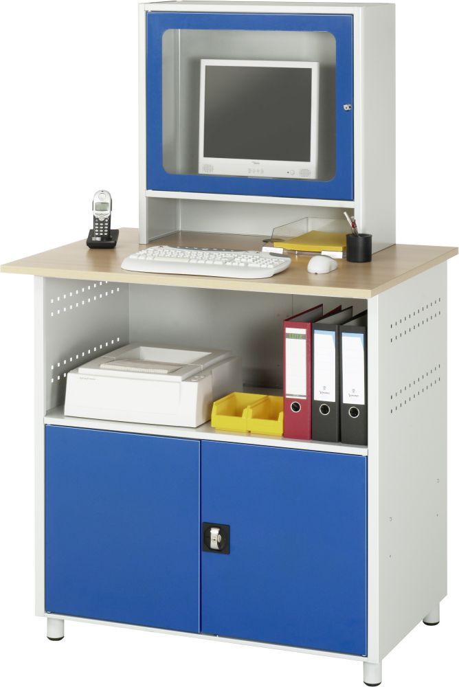 RAU Computer-Tisch 1023 B1100 x T800 x H1810 mm, Gestell RAL7035, Ausstatung RAL5010 Produktbild RAU Computer-Tisch 1023 B1100 x T800 x H1810 mm, Gestell RAL7035, Ausstatung RAL5010