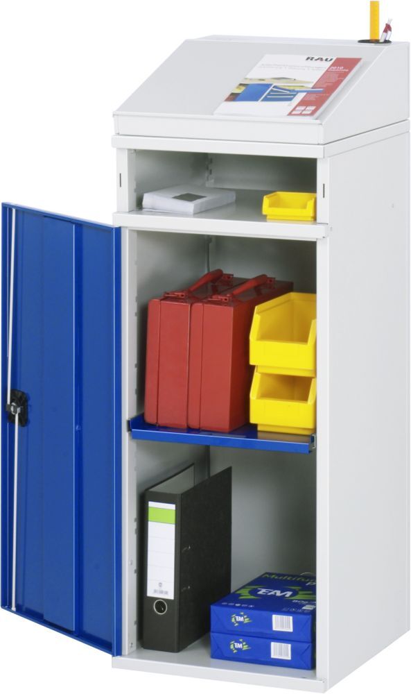 RAU Beistellschrank-Stehpult 01 B450 x T520 mm, Gestell RAL7035, Ausstatung RAL5010 Produktbild RAU Beistellschrank-Stehpult 01 B450 x T520 mm, Gestell RAL7035, Ausstatung RAL5010