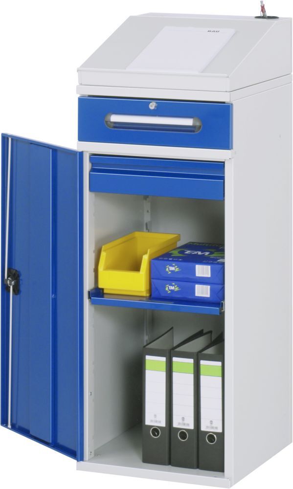 RAU Beistellschrank-Stehpult 03 B450 x T520 mm, Gestell RAL7035, Ausstatung RAL5010 Produktbild RAU Beistellschrank-Stehpult 03 B450 x T520 mm, Gestell RAL7035, Ausstatung RAL5010