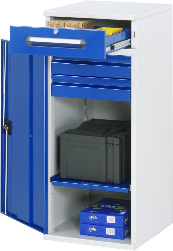 RAU Beistellschrank-Stehpult 32 B450 x T520 mm, Gestell RAL7035, Ausstatung RAL5010 Produktbild RAU Beistellschrank-Stehpult 32 B450 x T520 mm, Gestell RAL7035, Ausstatung RAL5010