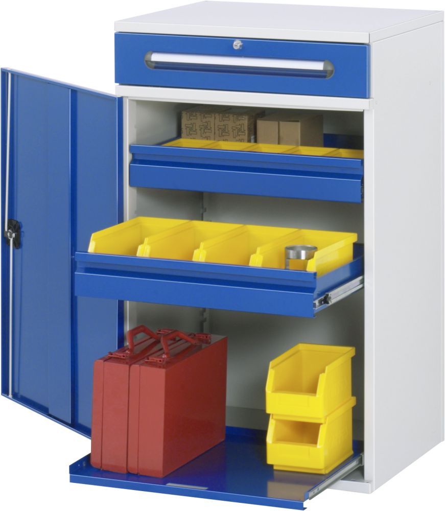 RAU Beistellschrank-Stehpult 32 B650 x T520 mm, Gestell RAL7035, Ausstatung RAL5010 Produktbild RAU Beistellschrank-Stehpult 32 B650 x T520 mm, Gestell RAL7035, Ausstatung RAL5010