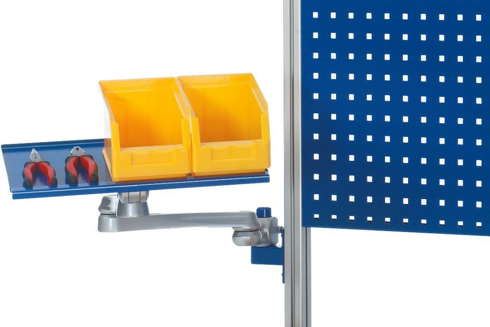 RAU Schwenkarm mit Tablar und 3 Gelenken Farbe Gestell RAL5010 Produktbild RAU Schwenkarm mit Tablar und 3 Gelenken Farbe Gestell RAL5010