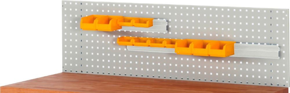 Produktbild Rau Werkbänke Einhängeschiene 500 mm für Lochplatte zur Aufnahme von Sichtlagerkästen RAL7035