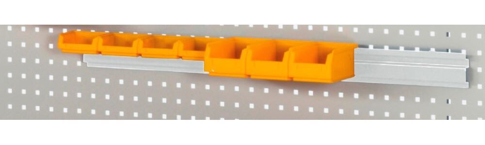 Produktbild Einhängeschiene 1000 mm für Lochplatte, zur Aufnahme von Sichtlagerkästen, RAL70 bild 2