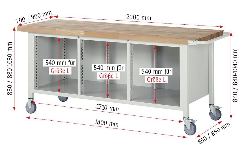 Rau Werkbänke Fahrbare Werkbank 8564 2000 x 900 x 880 mm 6 Schubladen in blau Produktbild Rau Werkbänke Fahrbare Werkbank 8564 2000 x 900 x 880 mm 6 Schubladen in blau bild 2